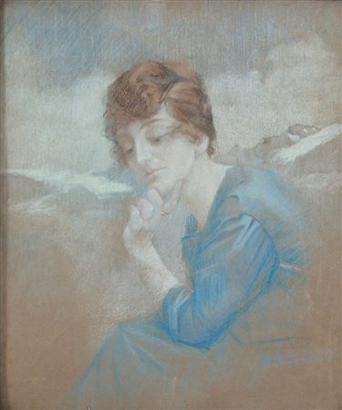 FRAGIACOMO PIETRO Trieste 1856 - Venezia 1922 Ritratto di signora pastelli su...