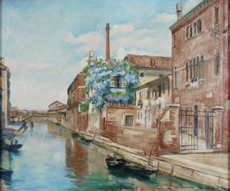 SCARPACROCE LUIGI Venezia 1901 - 1967 Canale veneziano 1935 olio su tela...