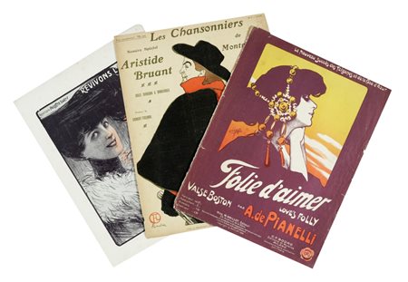 Raccolta di 77 spartiti musicali. Illustrazioni di copertina realizzate da Max Klinger, Toulouse-Lautrec, Eugène Samuel Grasset, Francesco Paolo Michetti… Datati 1865-1919. 