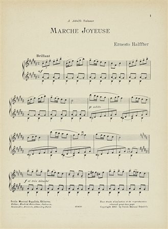 Halffter Ernesto, Marche Joyeuse / 1925. Copertina illustrata da Salvador Dalì.  Numero editoriale 15635. Madrid, Uniòn Espagnola 1925.