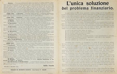 Marinetti Filippo Tommaso e altri, L’Orgoglio italiano. Manifesto futurista. [Segue: Il Futurismo e la Guerra. Cronaca sintetica]. Milano: Direzione del Movimento Futurista, 11 dicembre 1915 [i.e. 1916?].