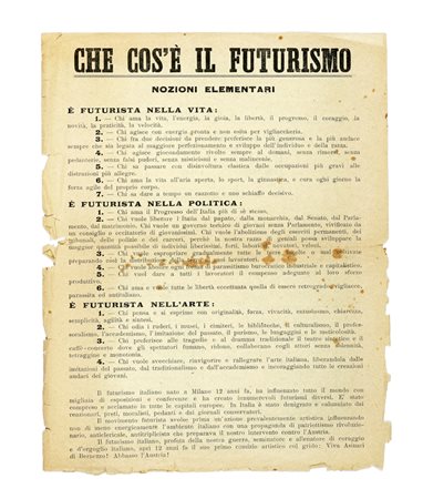 Marinetti Filippo Tommaso, Che cos'è il futurismo. Nozioni elementari.  Milano: Direzione del Movimento Futurista, s.d. [dicembre 1920].