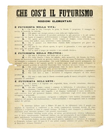 Marinetti Filippo Tommaso, Che cos'è il futurismo. Nozioni elementari.  Milano: Direzione del Movimento Futurista, s.d. [dicembre 1920].