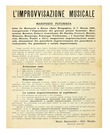 Improvvisazione musicale. Manifesto futurista. Milano: Direzione del Movimento Futurista, s.d. [i.e. 1921].