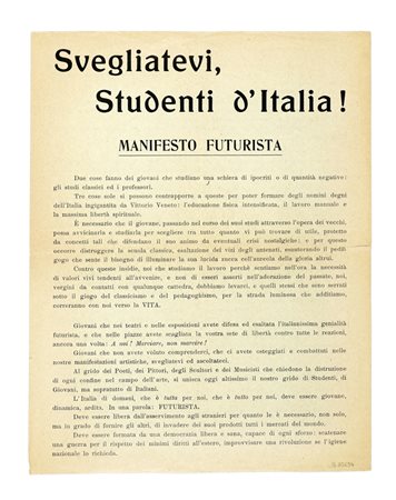 Clerici Roberto e altri, Svegliatevi, studenti d'Italia! Manifesto futurista. Milano: Direzione del Movimento Futurista, maggio 1921.