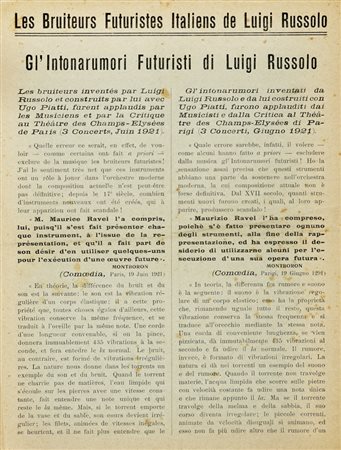 Russolo Luigi, Les bruiteurs futuristes italiens de Luigi Russolo. Gl'Intonarumori Futuristi di Luigi Russolo. Milano: Direzione del movimento futurista, [Tip. A. Taveggia - Milano], s.d. [i.e giugno (luglio?) 1921].