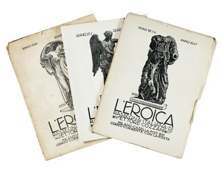 Cozzani Ettore, Lotto di 6 fascicoli da L'Eroica. Rassegna italiana di Ettore Cozzani. Anni XIII (-XIV). Milano: L'Eroica, 1924.