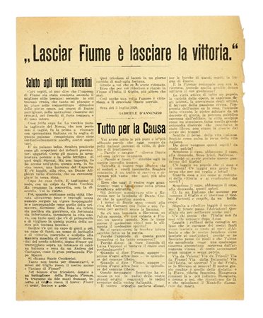 D'Annunzio Gabriele, Lasciar Fiume è lasciare la vittoria. Saluto agli ospiti fiorentini. S.d.e. [i.e. 1920].