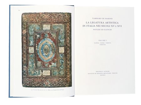 De Marinis Tammaro, La legatura artistica in Italia nei secoli XV e XVI. Volume I (-III). Firenze: Fratelli Alinari, 1960.