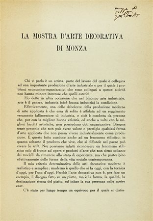 Ponti Gio, La mostra d'arte decorativa di Monza. Milano: Società anon. coop. Il Rotary, s.d. [i.e. 1929].