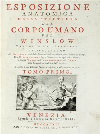 Winslow Jacques Bé nigne, Esposizione anatomica della struttura del corpo umano [...] Tomo primo (-secondo). Venezia: appresso Tommaso Bettinelli, 1747.