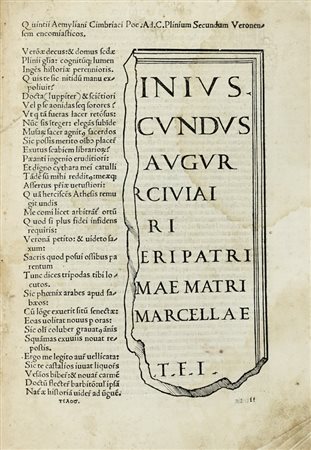 Plinius Secundus Gaius, [Historiae naturalis libri XXXVII]. (Al colophon:) [Venezia]: per Ioannem rubeum & Bernardinum fratresque Vercellenses, 1507. die. xvi. Ianuarii.