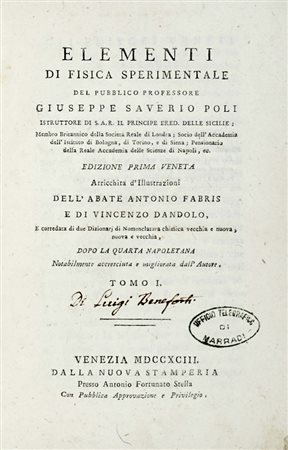 Poli Giuseppe Saverio, Lotto composto di 5 opere di fisica di Giuseppe Saverio Poli. XIX secolo.