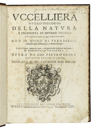 Olina Pietro Giovanni, Uccelliera overo discorso della natura e proprieta di diversi uccelli... In Roma: appresso Andrea Fei, 1622.