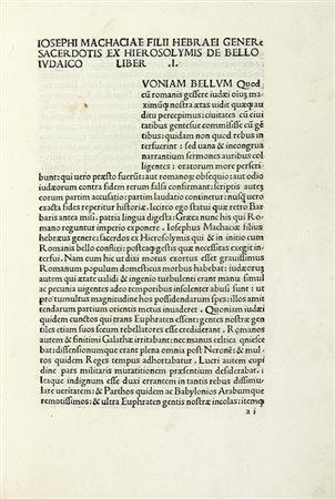 Iosephus Flavius, De antiquitate Judaica. De bello Judaico. (Al colophon:) Verona: Petrus Maufer, de Maliferis, for Innocens Ziletus, 25 December 1480.