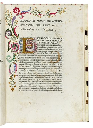 Petrarca Francesco, Vite dei pontefici e imperatori romani. (Al colophon:) Impressum Florentiae: apud Sanctum Iacobum De Ripoli, anno domini 1478.