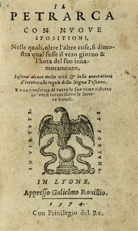 Petrarca Francesco, Il Petrarca con dichiarationi non piu stampate. In Venetia: appresso Nicolò Bevilacqua, 1562.