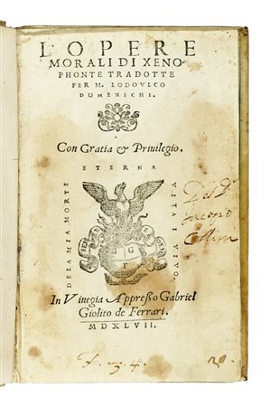 Quintilianus Marcus Fabius, L'Institutioni oratorie. In Vinegia: appresso Gabriel Giolito de' Ferrari, 1566. 