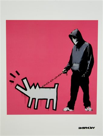 Banksy HARING DOG stampa tipografica, cm 40x30 firma in lastra e timbro a secco