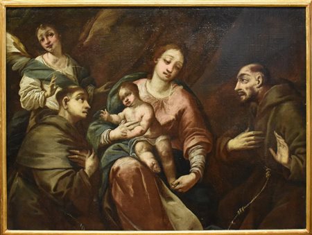 Olio su tela "Madonna con bambino e santi" 