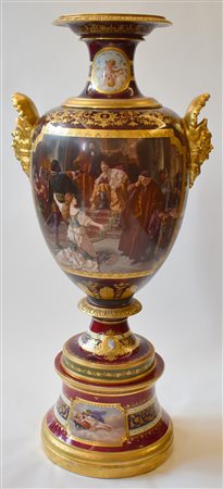 Grande vaso a balaustra in porcellana dipinta e 