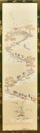 Cina tessuto ricamato incorniciato<br>cm. 122x32