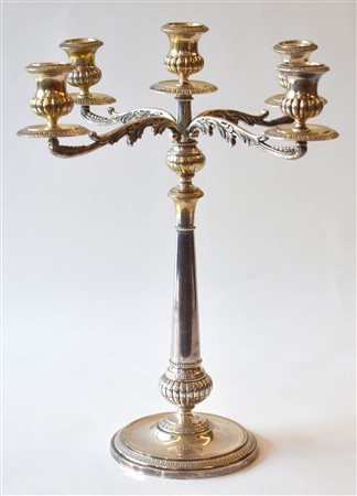 candelabro in argento a 5 fiamme  gr 650<br>h 33 