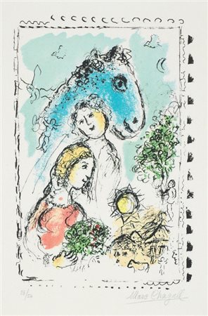 Marc Chagall Vitebsk 1887 - Saint Paul de Vence 1985 Cheval bleu au couple,...