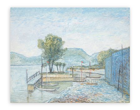 LUIGI MARENGO (1928-2010) - Lago Maggiore - Punta di Ranco. Il porticciolo, 1988