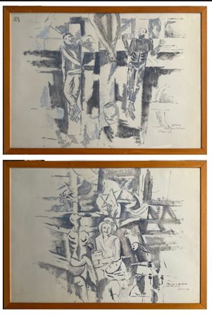 Attilio Rossi "Due studi per la via Crucis: Stazione VIII e XII" 1974
tempera su