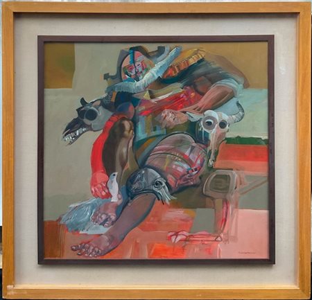 Walter Cremonini "Arlecchino generale" 
olio su tela
cm 70x70
firmato in basso a