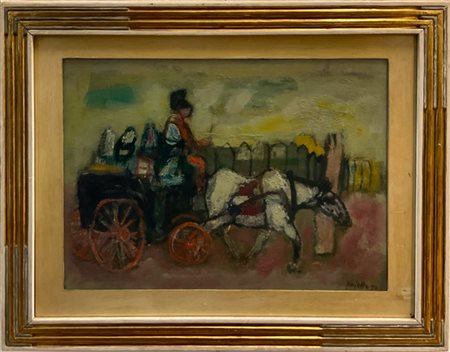 Guido Pajetta "Maschere in carrozzella" 1957
olio su tela
cm 55x74
firmato e dat