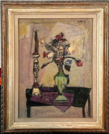 Guido Pajetta "Vaso di fiori con candela" 1958
olio su tela
cm 81x60
firmato e d