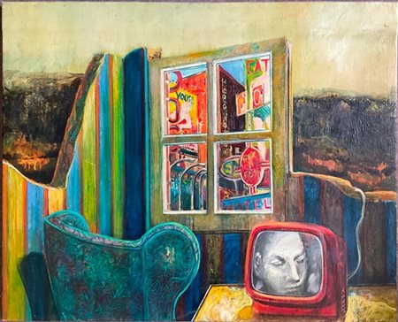 Robert Carroll "T.V." 1968
olio su tela
cm 81x100
Firmato. titolato e datato al