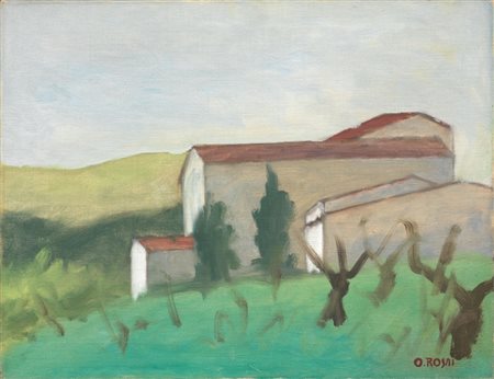 Ottone Rosai Firenze 1895 - Ivrea (To) 1957 Paesaggio con case, 1954 ca. Olio...
