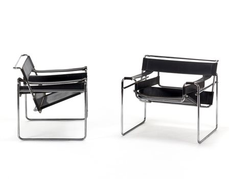 Coppia di poltrone ispirate al modello "B3" o "Wassily" di Marcel Breuer. Itali