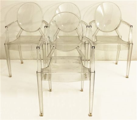 Philippe Starck Quattro sedie modello "Louis Ghost". Produzione Kartell, Milano,