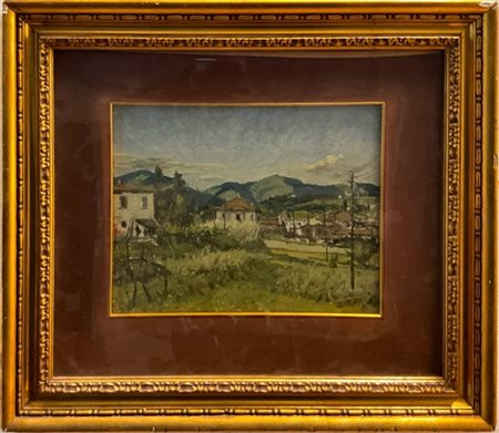 Domenico De Bernardi "Sera d'estate" 1945
olio su masonite (cm 18x24)
Firmato in