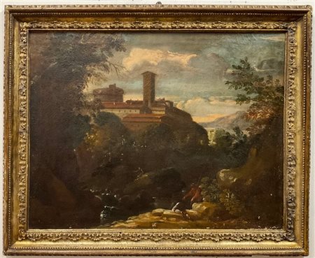 Scuola del secolo XVII

"Paesaggio fluviale con pescatori"
Olio su tela, cm 73x