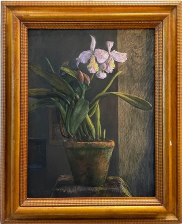 Federico Gariboldi "vaso di orchidee" gessetti colorati su carta (cm 63x48), fir