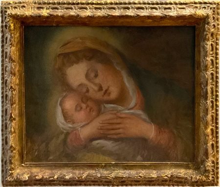 Ezio Moioli da Olcio "Madonna con Bambino" 1937
olio su cartone telato (cm 39x47