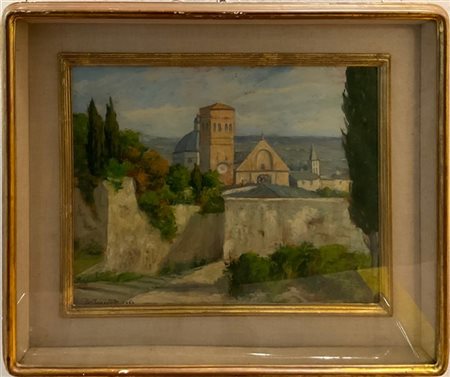 De Benedetti "Assisi, Cattedrale di San Rufino" 1960
olio su compensato (cm 40x5