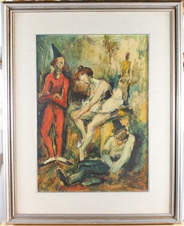 Vincenzo Nicoletti "Pagliacci" olio su masonite (cm 69,5x49,5) firmato in basso