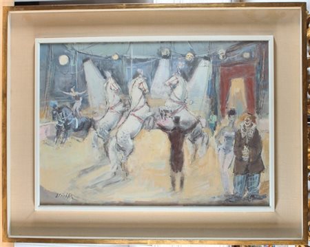 Leonardo Stroppa "Il circo" olio su masonite (cm 50x60) firmato in basso a sinis