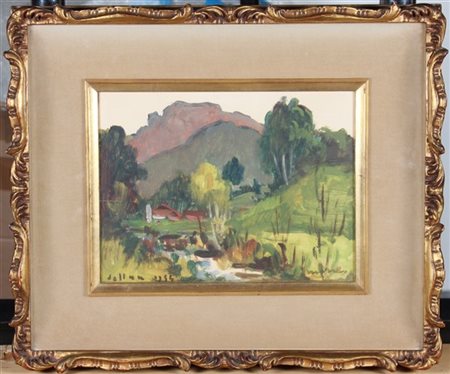 Felice Vellan "Paesaggio montano" olio su cartone(cm 18x24) firmato, datato e is