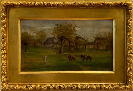 Edoardo Guazzoni "In campagna" 
olio su tavola (cm 21x35)
Firmato in basso a sin