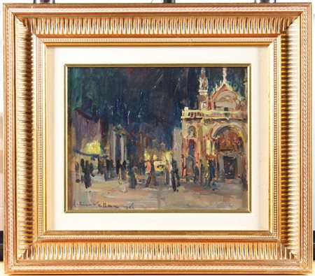 Felice Vellan "In Piazza S. Marco" 1952, olio su cartone pressato (cm 22,5x27,5)