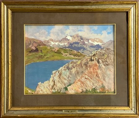 Giovanni Pirovano "Lago alpino" 
olio su compensato (cm 32x41)
Firmato in basso