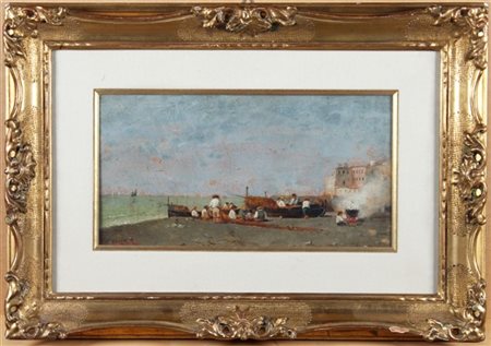 Vittorio Capessiero "Marina napoletana" 
olio su tavoletta (cm 16x29)
Firmato in