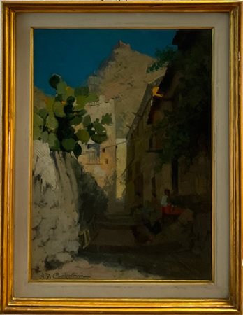 Alcide Davide Campestrini "Taormina, Vicolo Naumachia" agosto 1924
olio su carto